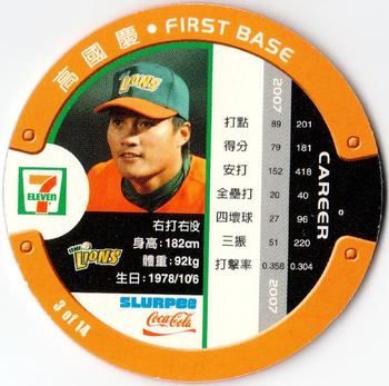2007 7-Eleven Slurpee CPBL Heroes 3D Discs #3 Kuo-Ching Kao Back
