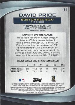 2016 Topps Gold Label - Class 1 Blue #61 David Price Back