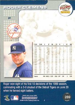 2000 Pacific #289 Roger Clemens Back