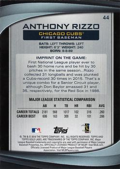 2016 Topps Gold Label - Class 3 Blue #44 Anthony Rizzo Back