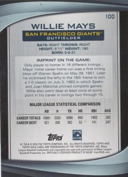 2016 Topps Gold Label - Class 3 Blue #100 Willie Mays Back