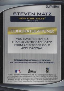 2016 Topps Gold Label - Black Framed Autographs #GLFA-SMA Steven Matz Back