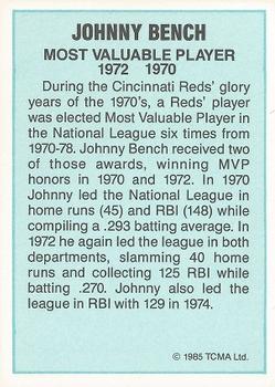 1985 TCMA Most Valuable Players National League #NNO Johnny Bench Back