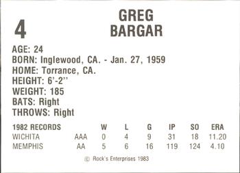 1983 Dog N Shake Wichita Aeros #4 Greg Bargar Back