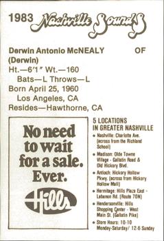 1983 Hills Nashville Sounds #NNO Derwin McNealy Back