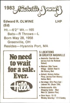 1983 Hills Nashville Sounds #NNO Ed Olwine Back