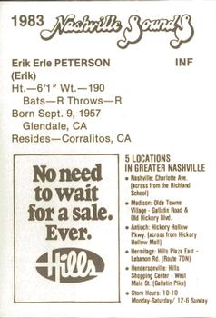 1983 Hills Nashville Sounds #NNO Erik Peterson Back