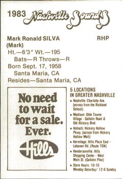 1983 Hills Nashville Sounds #NNO Mark Silva Back