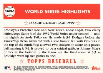 2002 Topps - 1952 World Series Highlights #52WS-3 Dodgers Celebrate Game 3 Win! Back