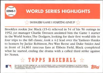 2002 Topps - 1952 World Series Highlights #52WS-1 Dodgers' Game 1 Starting Lineup Back
