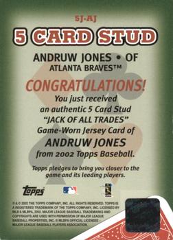 2002 Topps - 5 Card Stud Jack of All Trades Relics #5J-AJ Andruw Jones Back