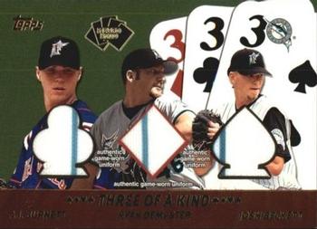 2002 Topps - 5 Card Stud Three of a Kind Relics #5T-BDB A.J. Burnett / Ryan Dempster / Josh Beckett Front