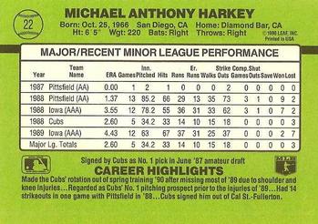1990 Donruss The Rookies #22 Mike Harkey Back