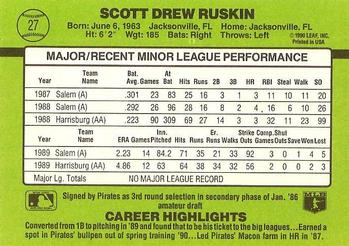 1990 Donruss The Rookies #27 Scott Ruskin Back