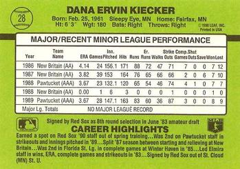 1990 Donruss The Rookies #28 Dana Kiecker Back