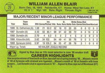 1990 Donruss The Rookies #29 Willie Blair Back