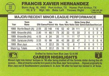 1990 Donruss The Rookies #33 Xavier Hernandez Back