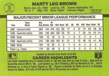 1990 Donruss The Rookies #39 Marty Brown Back
