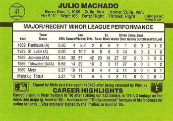 1990 Donruss The Rookies #41 Julio Machado Back