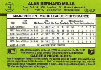 1990 Donruss The Rookies #44 Alan Mills Back