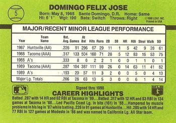 1990 Donruss The Rookies #5 Felix Jose Back