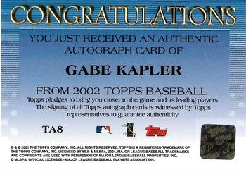 2002 Topps - Autographs #TA8 Gabe Kapler Back