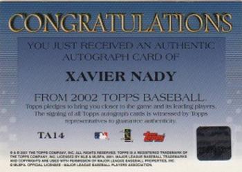 2002 Topps - Autographs #TA14 Xavier Nady Back