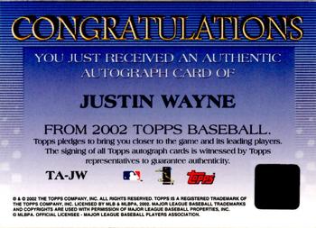 2002 Topps - Autographs #TA-JW Justin Wayne Back