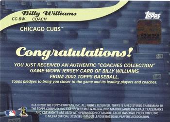 2002 Topps - Coaches Collection Relics #CC-BW Billy Williams Back