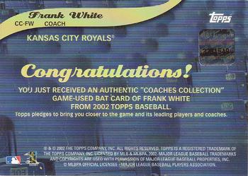 2002 Topps - Coaches Collection Relics #CC-FW Frank White Back