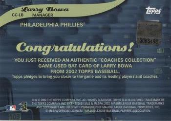 2002 Topps - Coaches Collection Relics #CC-LB Larry Bowa Back