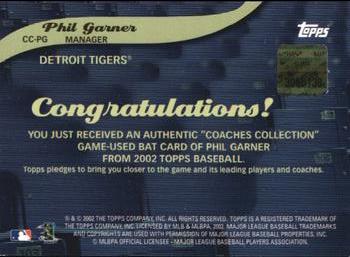 2002 Topps - Coaches Collection Relics #CC-PG Phil Garner Back