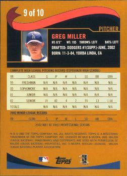 2002 Topps - Draft Picks #9 Greg Miller Back