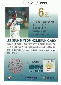 1999 Teleca Seung Yeop Lee Homerun Card #6 Seung-Yeop Lee Back