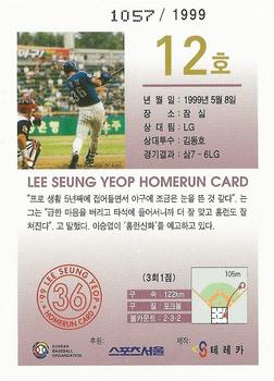 1999 Teleca Seung Yeop Lee Homerun Card #12 Seung-Yeop Lee Back