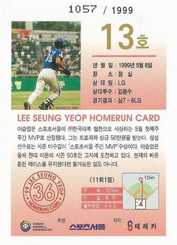 1999 Teleca Seung Yeop Lee Homerun Card #13 Seung-Yeop Lee Back