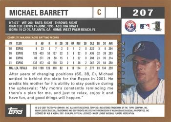 2002 Topps - Gold #207 Michael Barrett Back