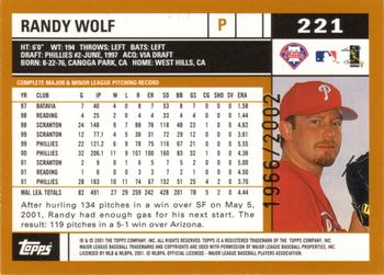 2002 Topps - Gold #221 Randy Wolf Back