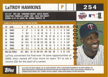 2002 Topps - Gold #254 LaTroy Hawkins Back