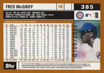 2002 Topps - Gold #385 Fred McGriff Back