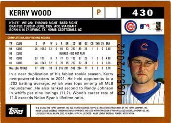 2002 Topps - Gold #430 Kerry Wood Back