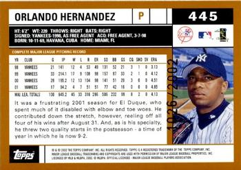 2002 Topps - Gold #445 Orlando Hernandez Back