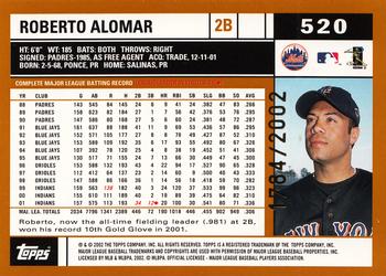 2002 Topps - Gold #520 Roberto Alomar Back