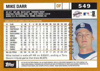 2002 Topps - Gold #549 Mike Darr Back