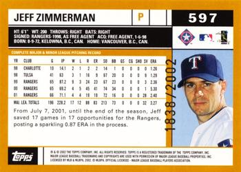 2002 Topps - Gold #597 Jeff Zimmerman Back