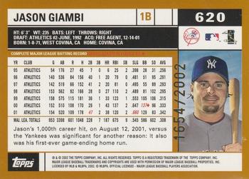 2002 Topps - Gold #620 Jason Giambi Back