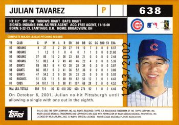 2002 Topps - Gold #638 Julian Tavarez Back