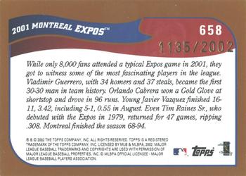 2002 Topps - Gold #658 Montreal Expos Back