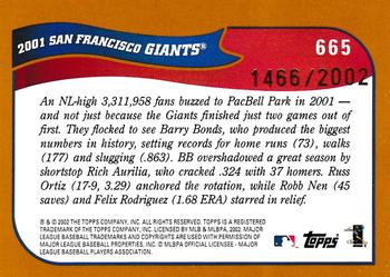 2002 Topps - Gold #665 San Francisco Giants Back