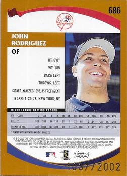 2002 Topps - Gold #686 John Rodriguez Back